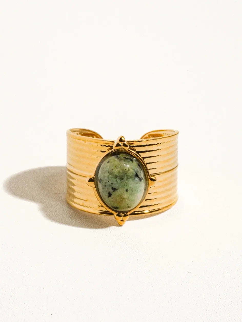 Oasis 18K Gold Non-Tarnish Stone Bold Adjustable Ring - Rings from Flânerie by MAIQ