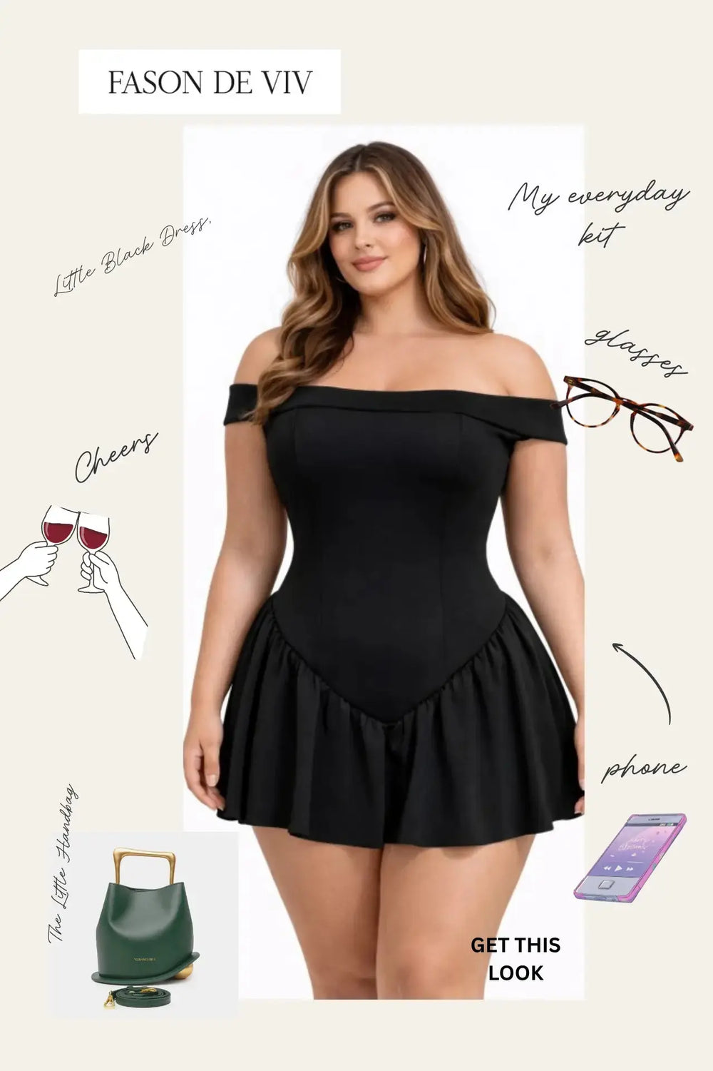 Plus Size Mini Black Dress – Off Shoulder Stretch - Dresses from FASON DE VIV