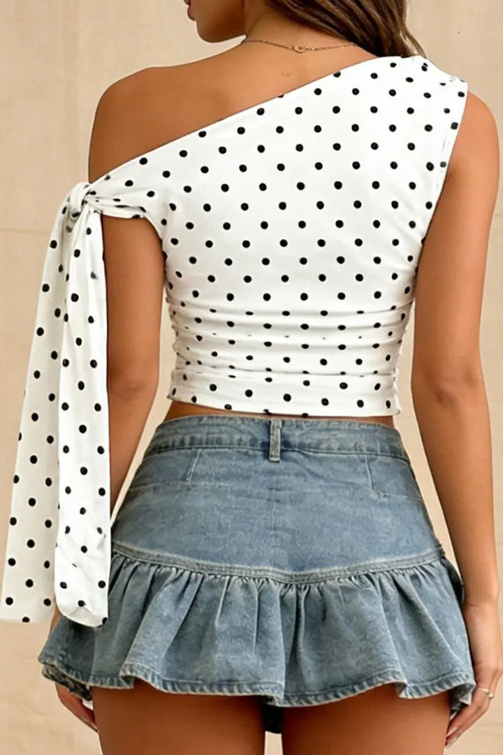 Asymmetrical Polka Dot One Shoulder Top