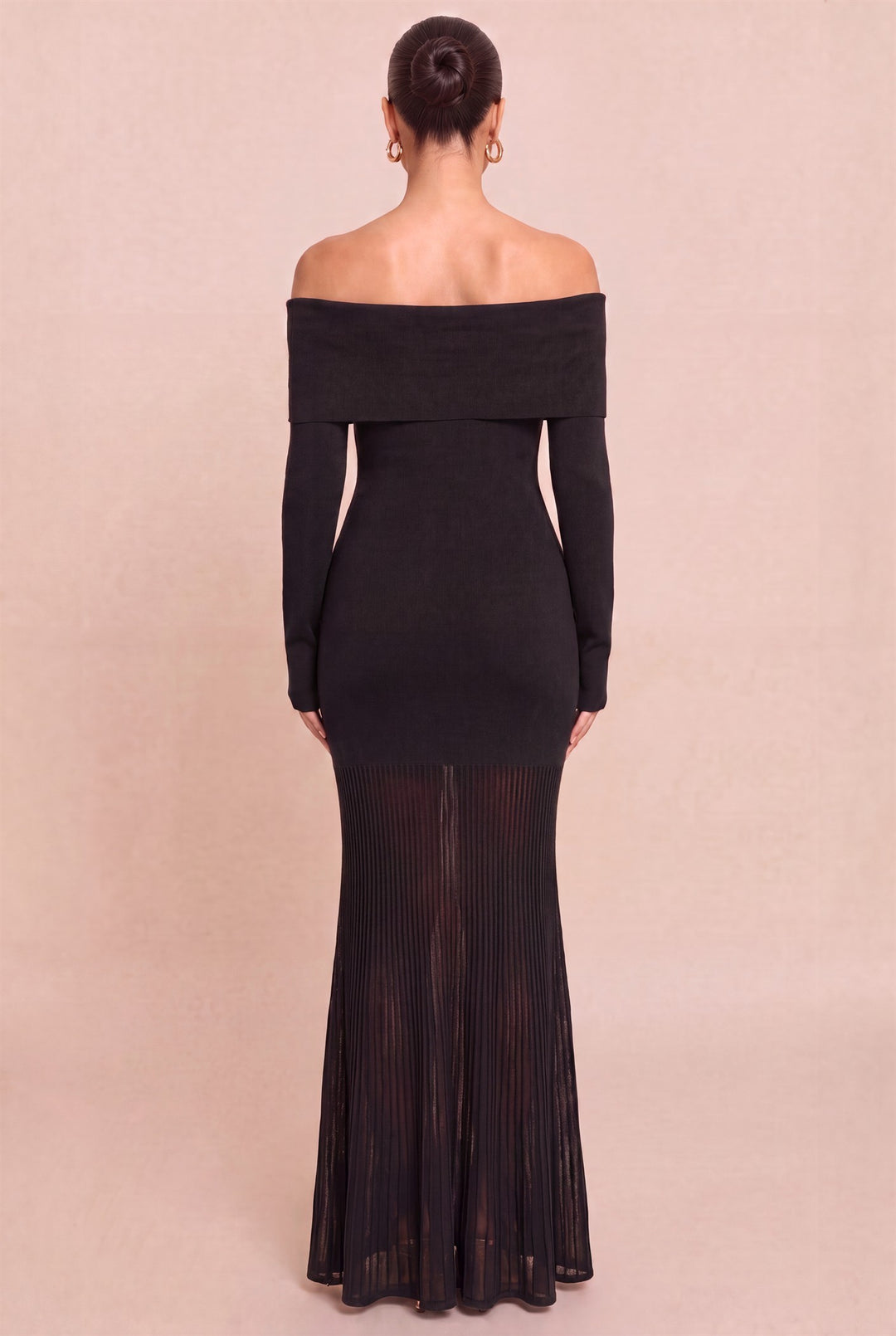 Black Ponte Knit Sheer Hem Maxi Dress