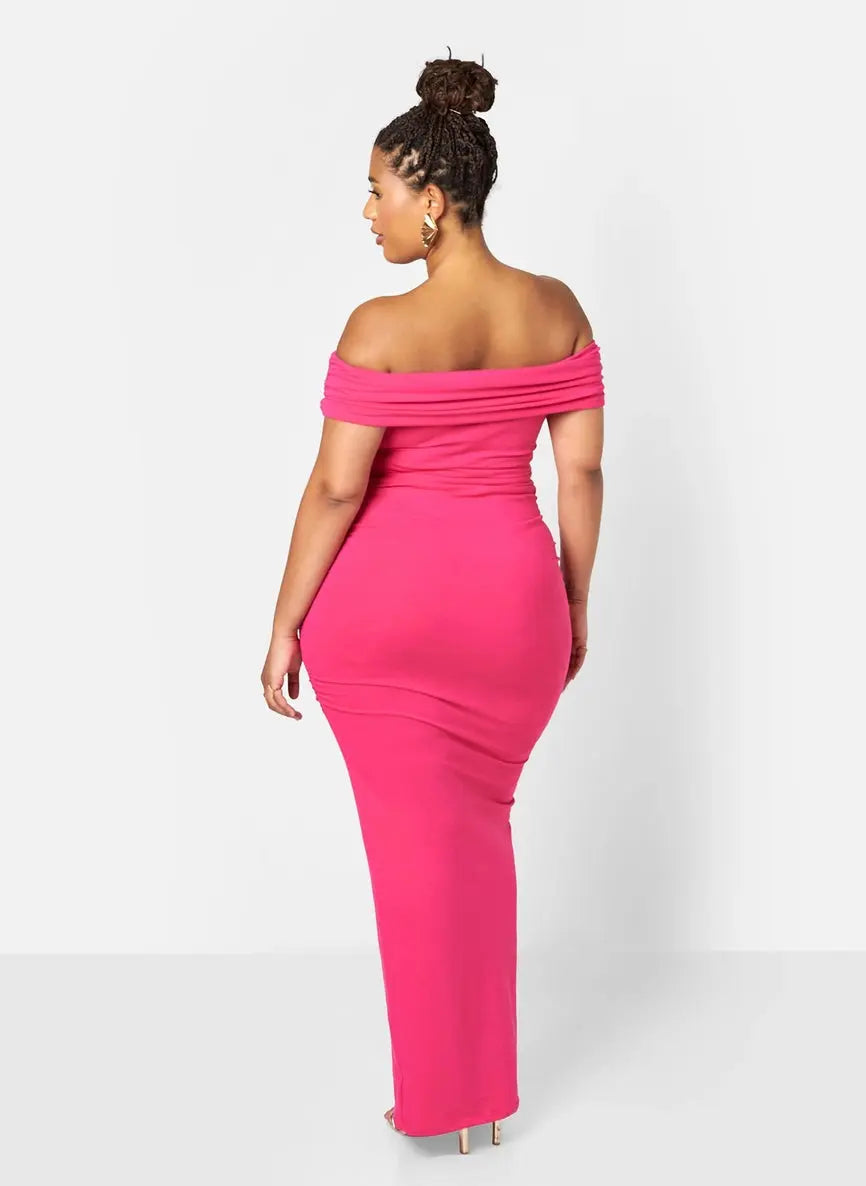 Posh Cotton Over the Shoulder Bodyconmaxi Dress