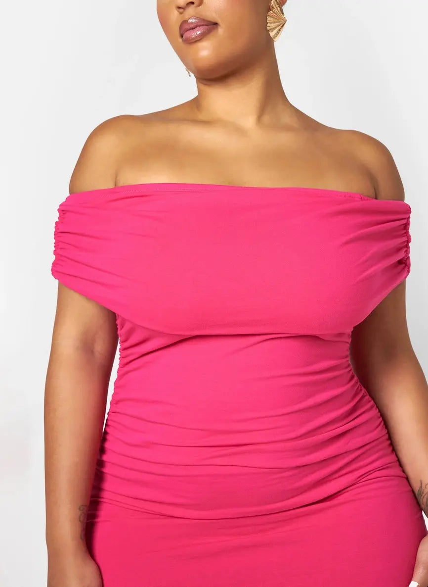 Posh Cotton Over the Shoulder Bodyconmaxi Dress