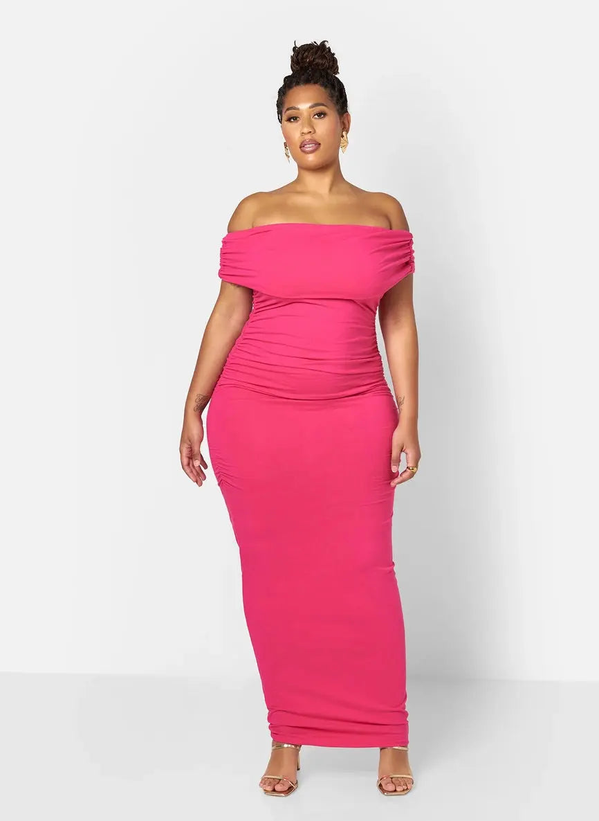 Posh Cotton Over the Shoulder Bodyconmaxi Dress