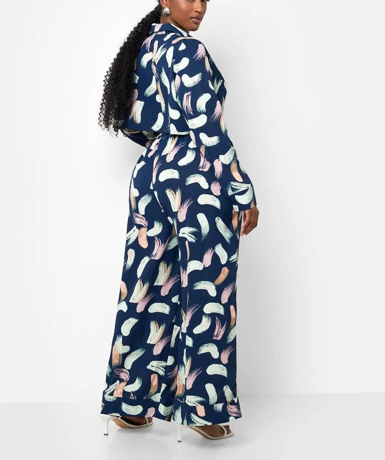 Posh Nina Raw Hem Printed Wide Leg Pants - Navy - Fason De Viv