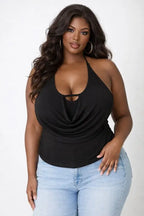 Plus Size Hlater Cowl Neck Draped Top