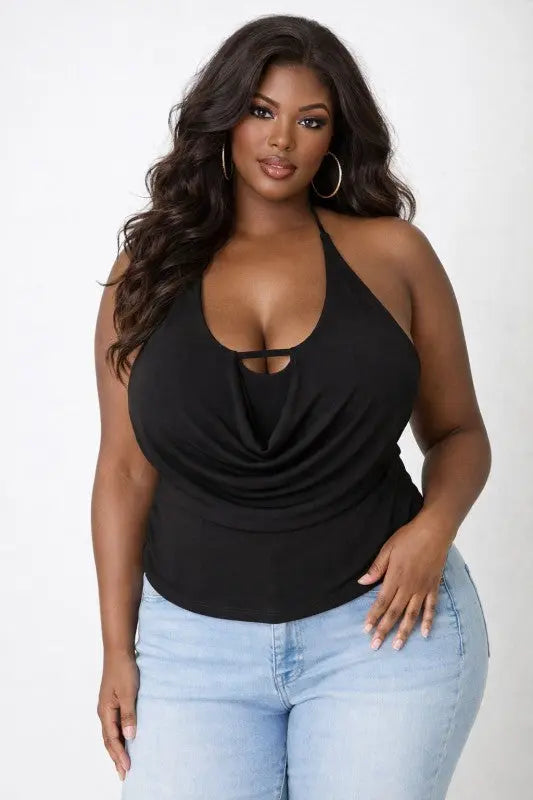 Plus Size Hlater Cowl Neck Draped Top