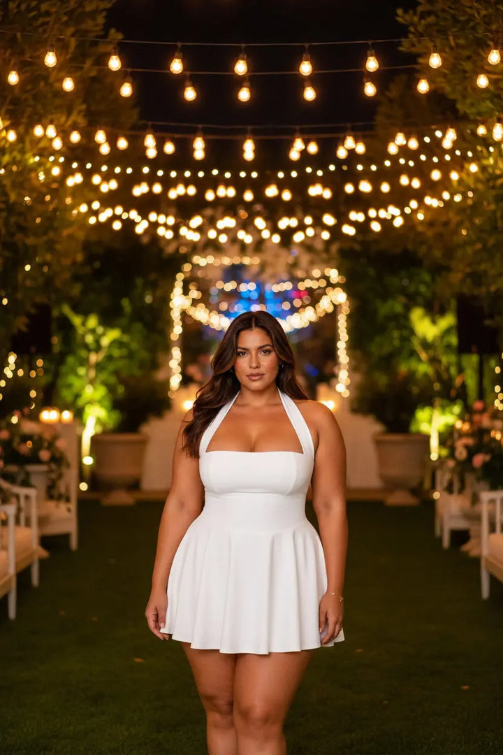 White Posh Plus Size Mini Short Summer Dress