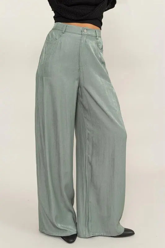Sage High - waist woven wide let pants .&nbsp; - Fason De Viv