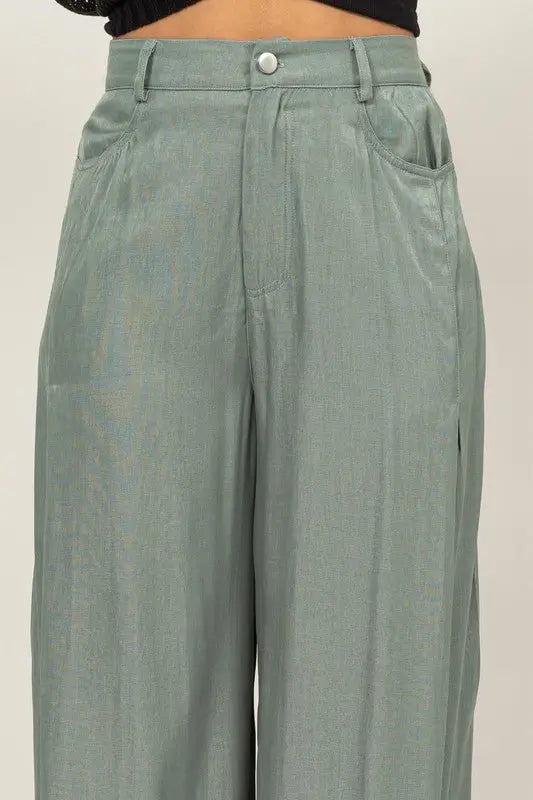 Sage High - waist woven wide let pants .&nbsp; - Fason De Viv