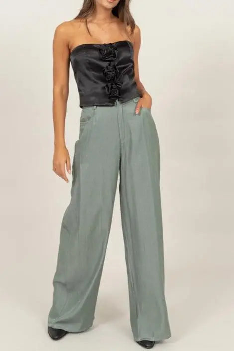 Sage High - waist woven wide let pants .&nbsp; - Fason De Viv