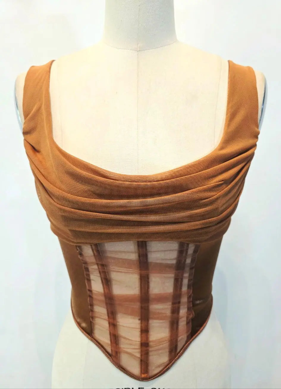 Satin Mesh Lace-Up Corset Top - Corset Tops from Fason De Viv