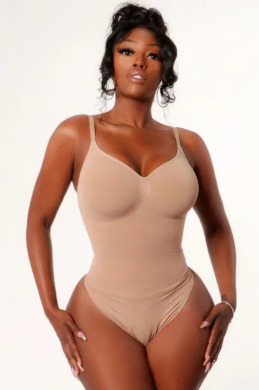 Spaghetti Strp Body Slit Shaper Bodysuit.
