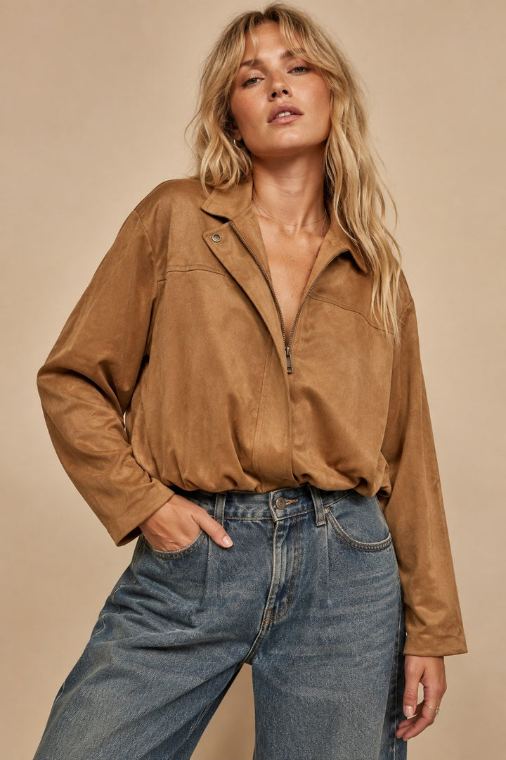 Eve Camel Cropped Faux Fur Bomber Jacket