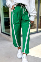 Stripe Smocked Waist Drawstring Cropped Pants - Fason De Viv
