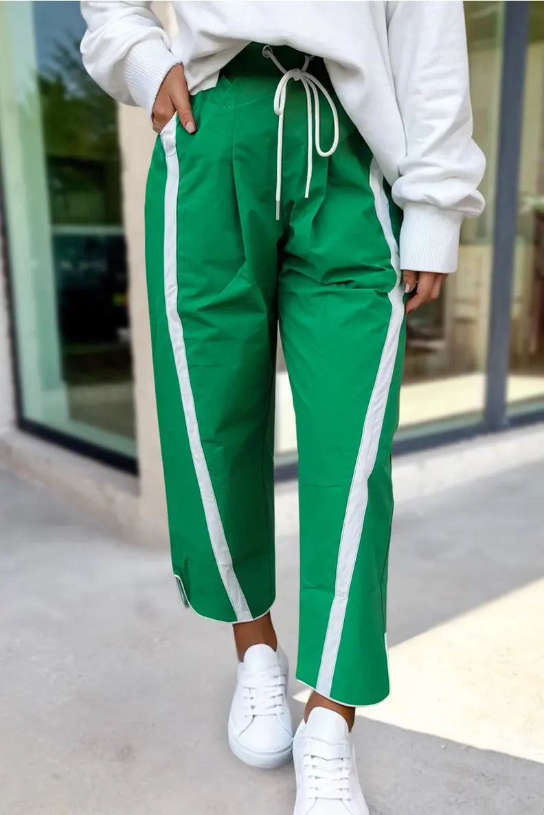 Stripe Smocked Waist Drawstring Cropped Pants