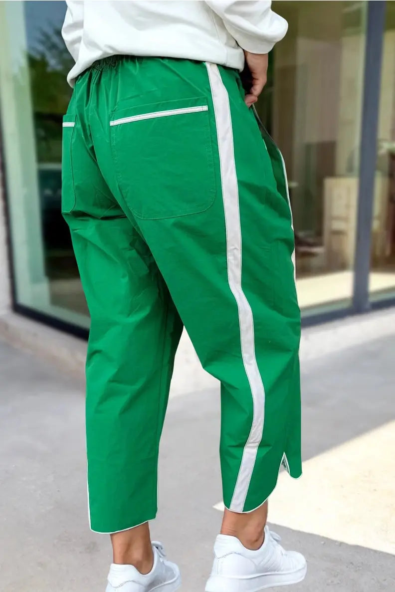 Stripe Smocked Waist Drawstring Cropped Pants