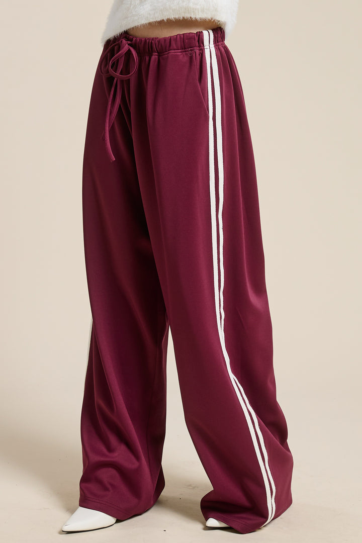 Jill Wide Leg Track Pants With Side Stripes