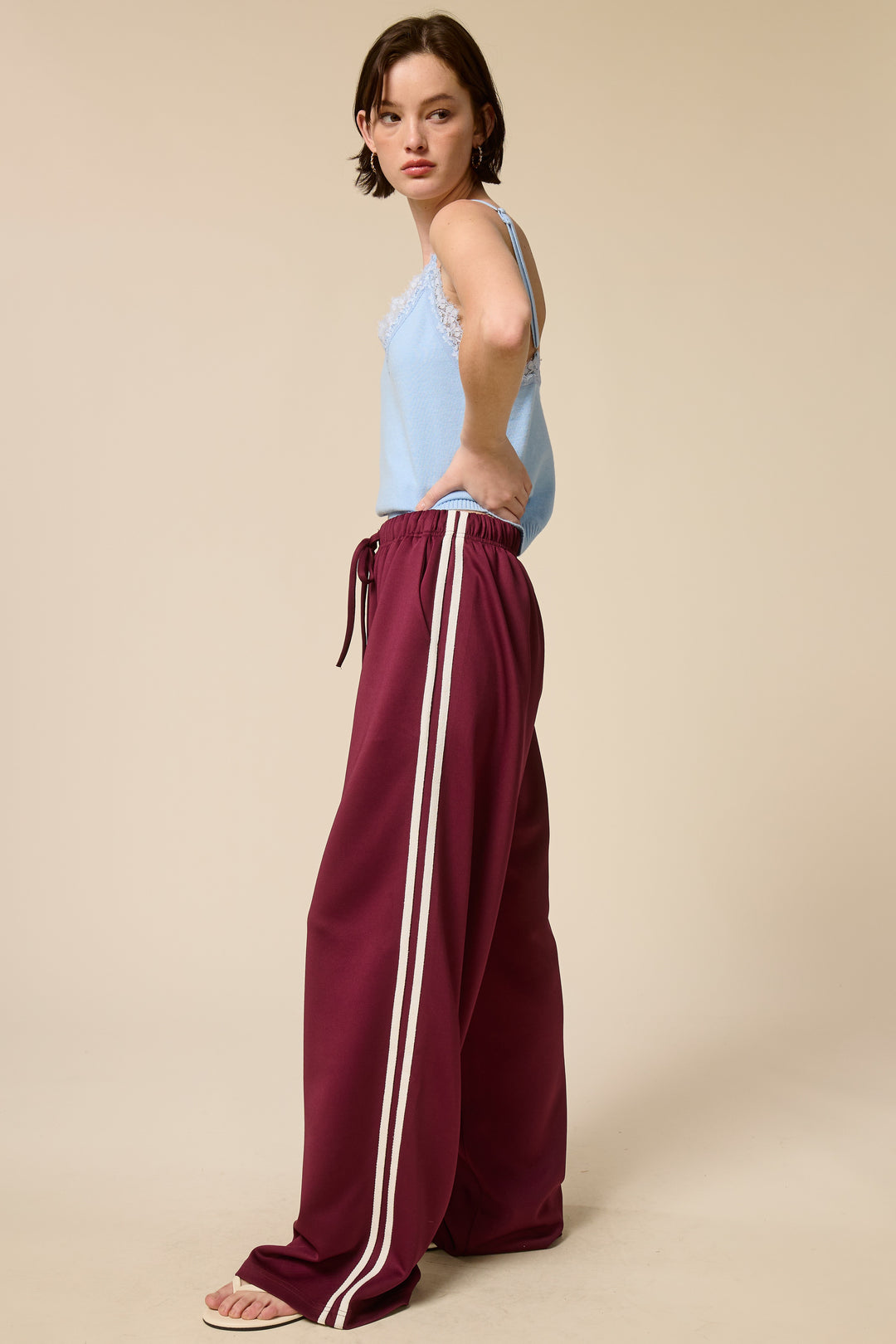 Jill Wide Leg Track Pants With Side Stripes