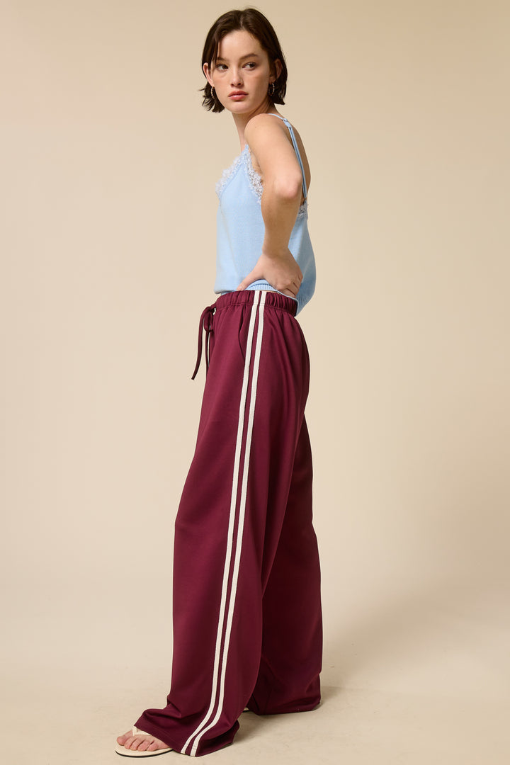 Jill Wide Leg Track Pants With Side Stripes