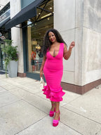 ZEN LAYERED RUFFLE HEM BODYCON MID DRESS - Fason De Viv