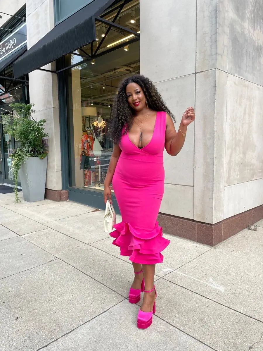 ZEN LAYERED RUFFLE HEM BODYCON MID DRESS - Fason De Viv