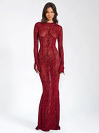 Zen Burgundy Mesh Maxi Dress 