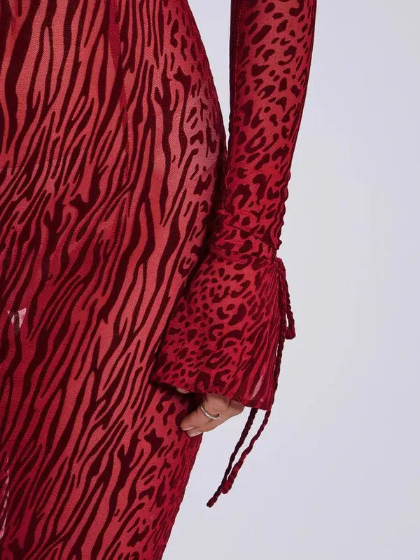 Hands Zen Burgundy Mesh Maxi Dress 