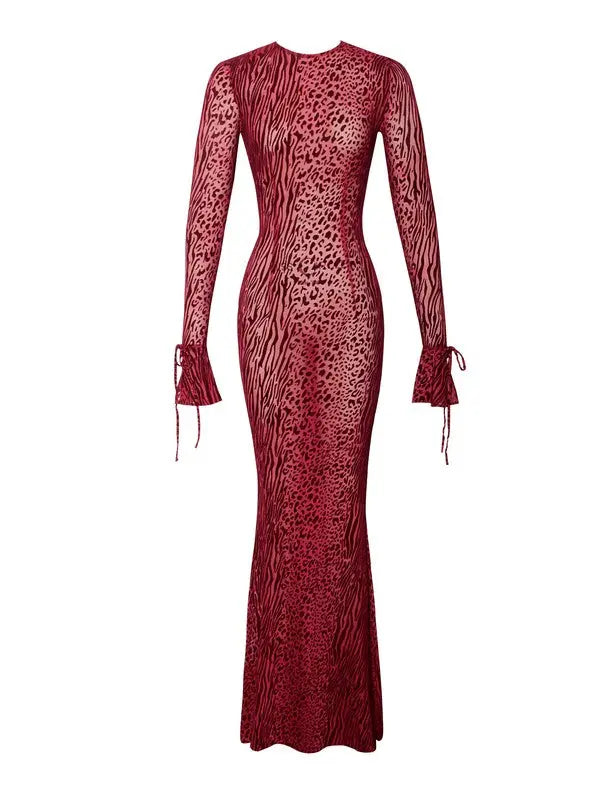 Mesh Zen Burgundy Mesh Maxi Dress 