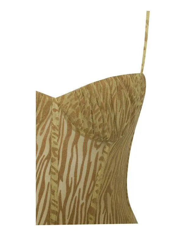 Zen Gold Burnout Velvet Detail Mesh Maxi Dress - Fason De Viv