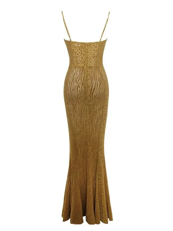 Zen Gold Burnout Velvet Detail Mesh Maxi Dress - Fason De Viv