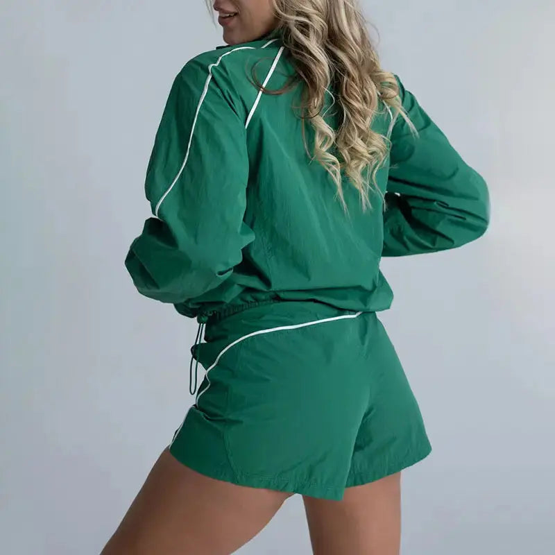 Zen Green Contrasted Jacket + Shorts 2-Piece Set