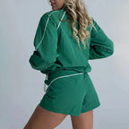 Zen Green Contrasted Jacket + Shorts 2-Piece Set