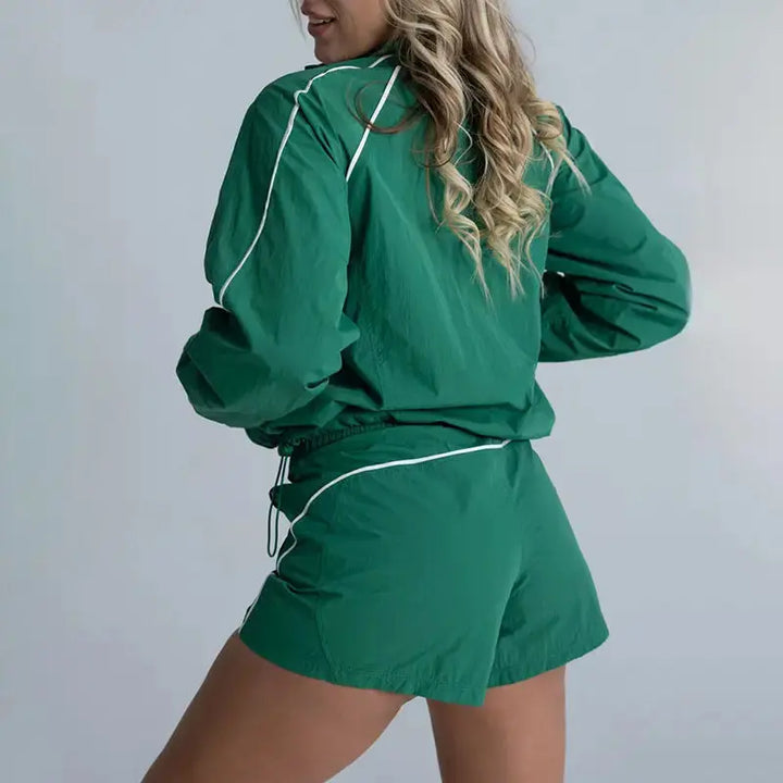 Zen Green Contrasted Jacket + Shorts 2-Piece Set