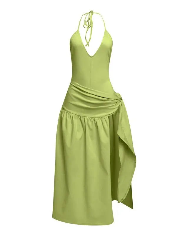 Zen One side open skirt halter neck midi dress - Fason De Viv
