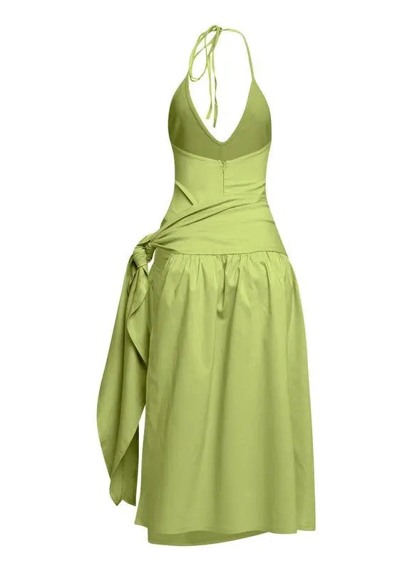 Zen One side open skirt halter neck midi dress - Fason De Viv