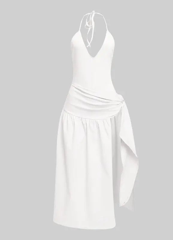 Zen One side open skirt halter neck midi dress - Fason De Viv