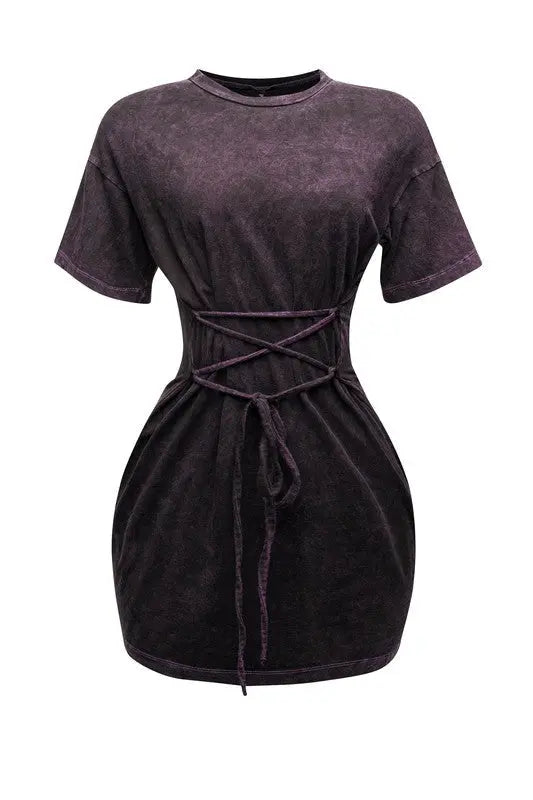 Plus Size Lace-Up T-Shirt Mini Dress – FASON de VIV Purple / 2XL