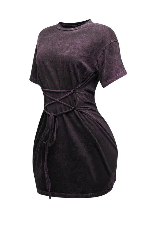 Plus Size Lace-Up T-Shirt Mini Dress – FASON DE VIV – Fason De Viv
