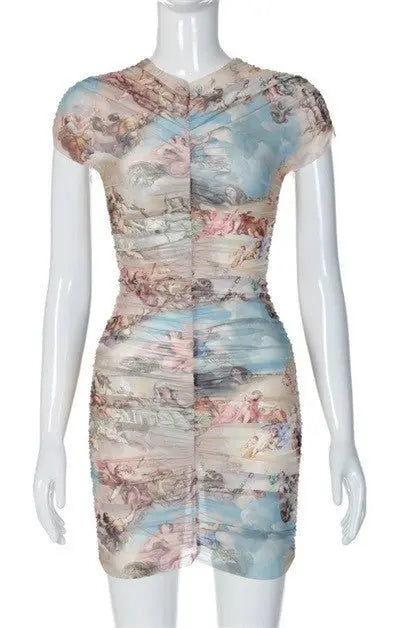 Zen Sexy Mesh Print Pleated Dress - Fason De Viv