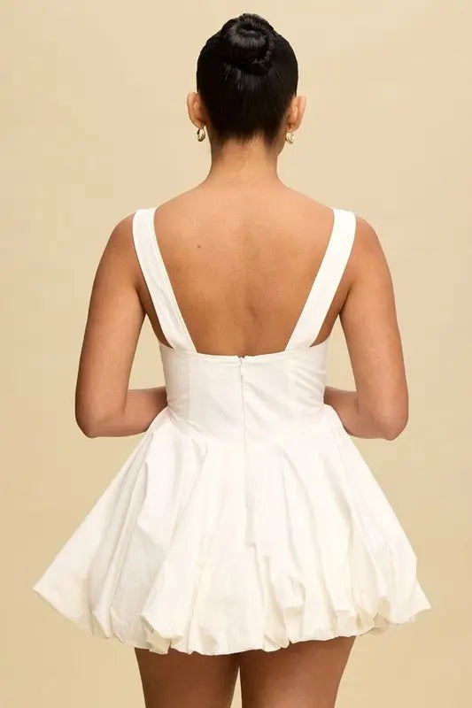 Zen Solid Cotton Puff White Dress - FASON DE VIV 