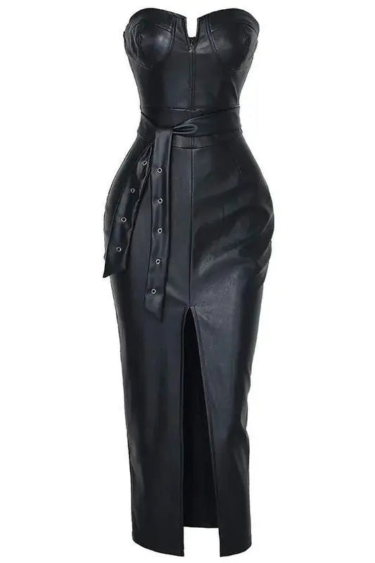 black leather tube dress Tube Dress w/ Slit BLACK, S by SPRWMN