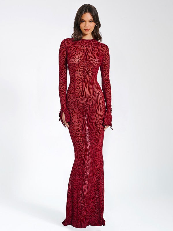 Zen Burgundy Mesh Maxi Dress 