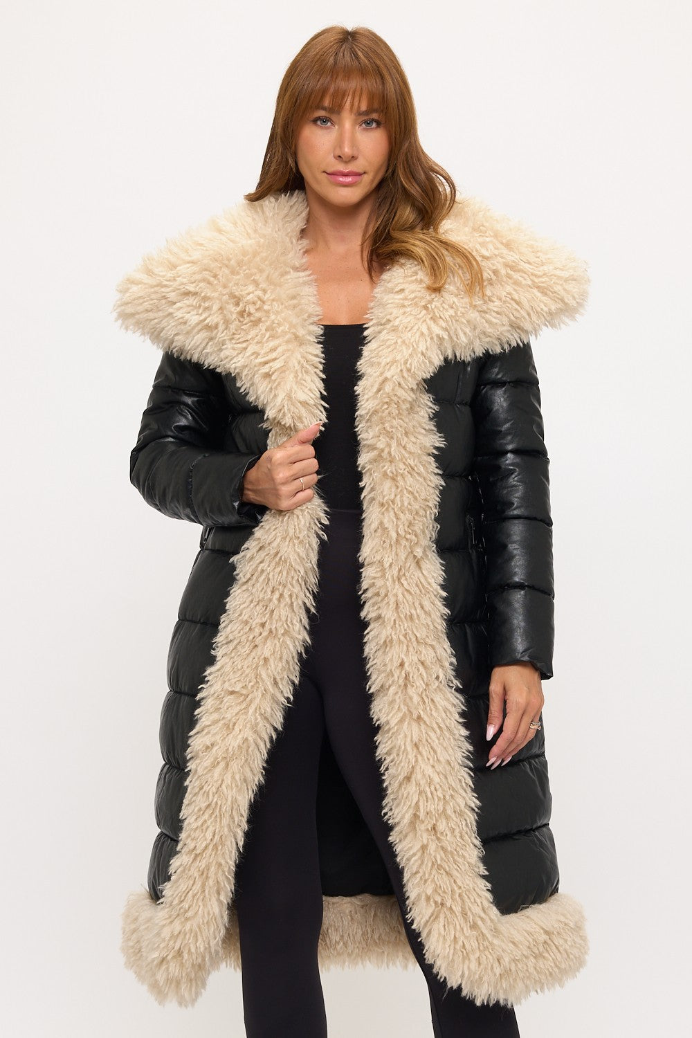 Zen Black Fur Trim Puffer Long Coat - Fason De Viv