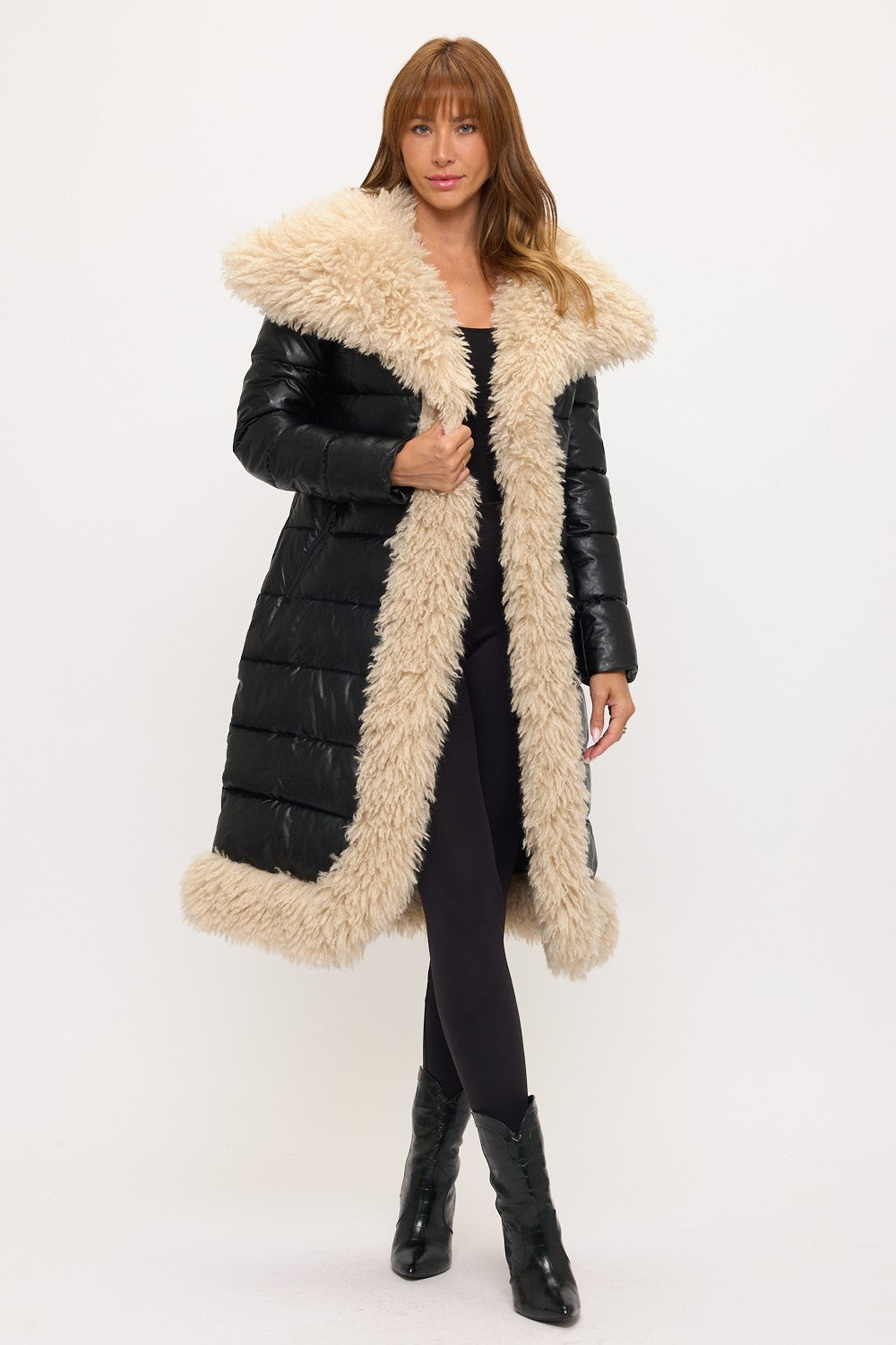 Zen Black Fur Trim Puffer Long Coat - Fason De Viv
