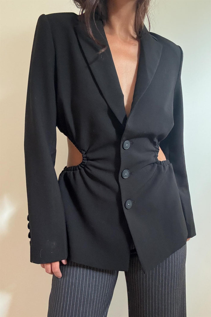 Aalyia Side CutOut Detail Black Blazer