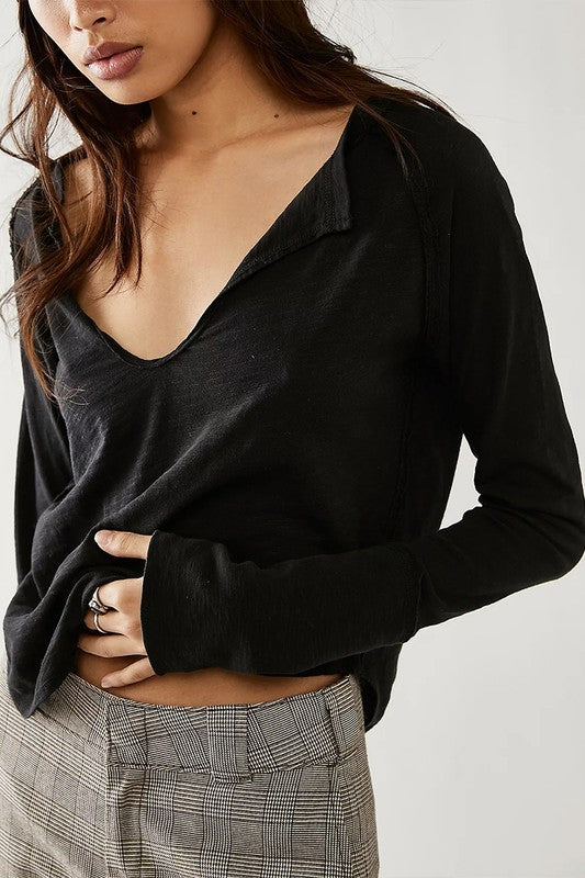 Bri V-Neck Long Sleeve Relaxed-Fit Shirt