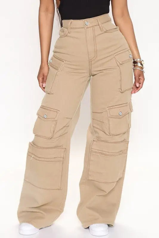 BRI Cargo Denim Khaki Jeans - Fason De Viv