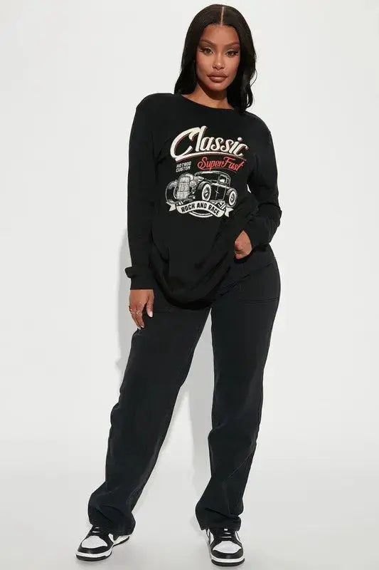 FASON DE VIV Bri Black Graphic Long Sleeve T-Shirt front view
