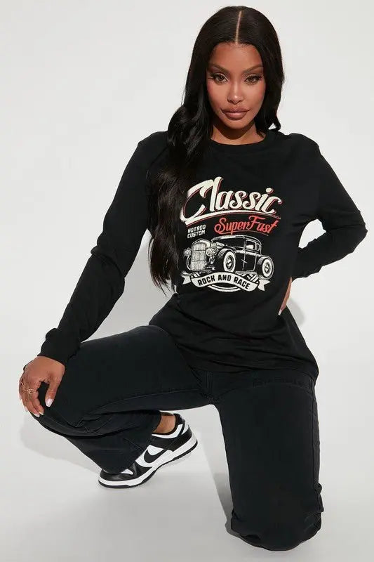 Bri Graphic long sleeve basic top - Fason De Viv