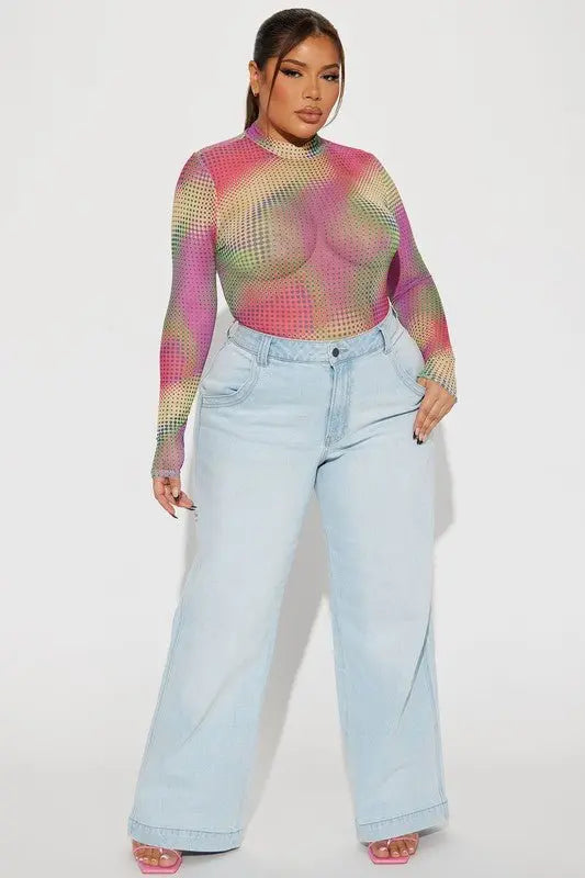 CEE Retro Mock Neck Mesh Bodysuit - Bodysuits from 5Besties